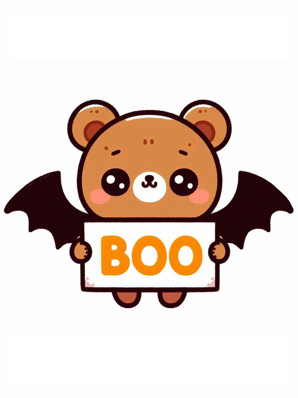 halloween cute animals drawings has a cute bear with bat wings holding a 'BOO' sign.